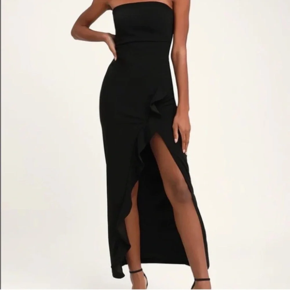 Lulu‘s after hours black ruffle maxi dress size small - Picture 1 of 8